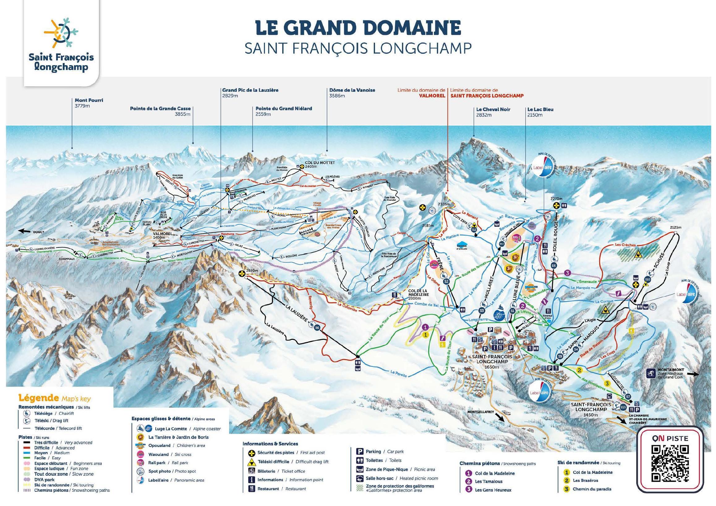 Plan des pistes Le Grand Domaine 2025-2026 : Saint-François-Longchamp et Valmorel